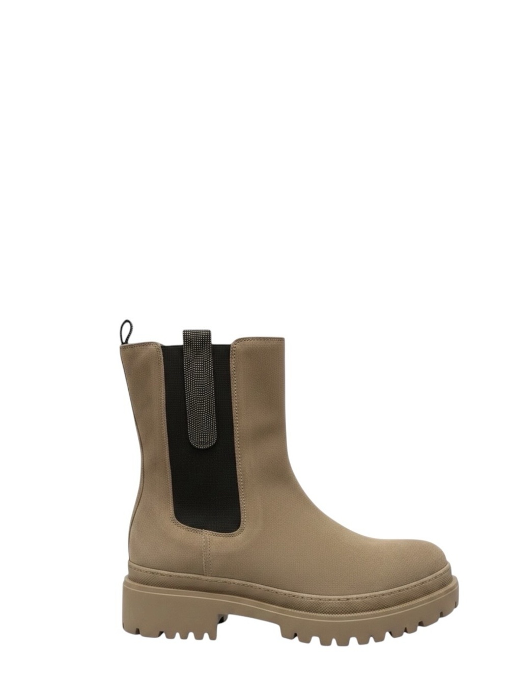 Brunello Cucinelli Suede & Monili Bead Embellished Lug Sole Low Shaft Boots